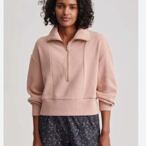 Varley Ramona ottoman rib half-zip in Mahogany Rose